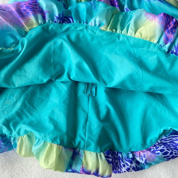 Mori Lee Sticks & Stones Teal/Purple Leopard Bubble Hem Mini Dress, size 3/4 - Picture 10 of 16